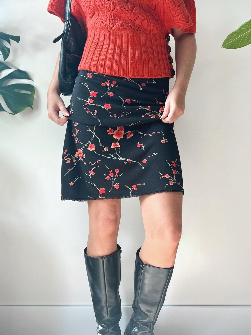 1980s Vintage Braemar | Lace-Trim Floral Midi Skirt